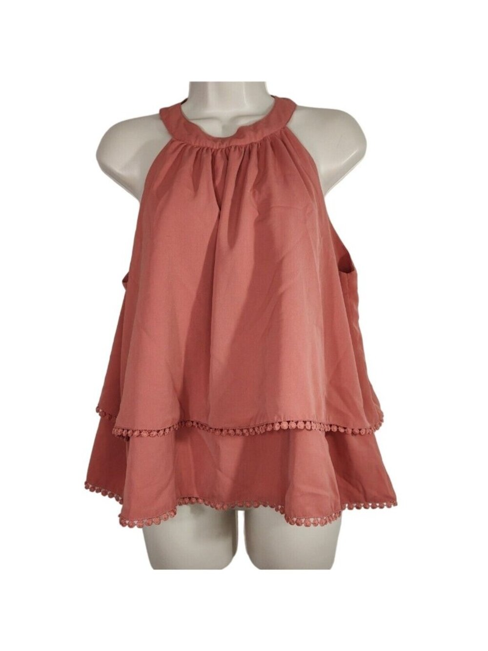 Shein Curve Sleeveless Tunic Tank Top Women Plus Size 0XL 12W Salmon Pink Tiered